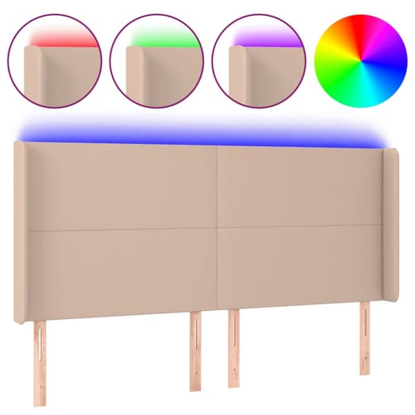 Sänggavel LED cappuccino 183x16x118/128 cm konstläder