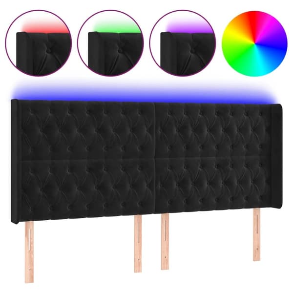 Sänggavel LED svart 203x16x118/128 cm sammet