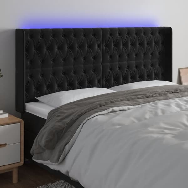 Sänggavel LED svart 203x16x118/128 cm sammet