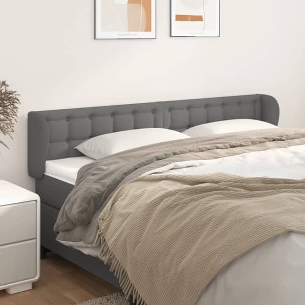 Sänggavel med kanter grå 183x23x78/88 cm konstläder