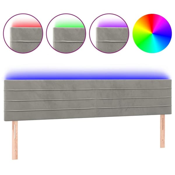Sänggavel LED ljusgrå 200x5x78/88 cm sammet