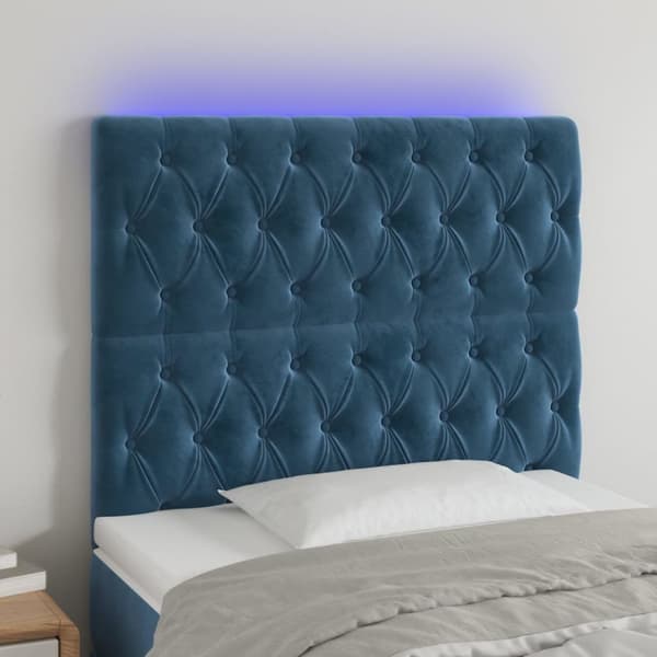 Sänggavel LED mörkblå 100x7x118/128 cm sammet