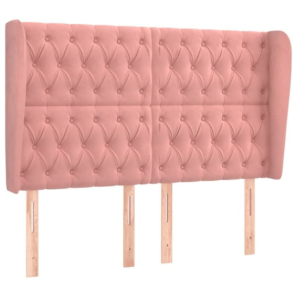 Sänggavel med kanter rosa 147x23x118/128 cm sammet