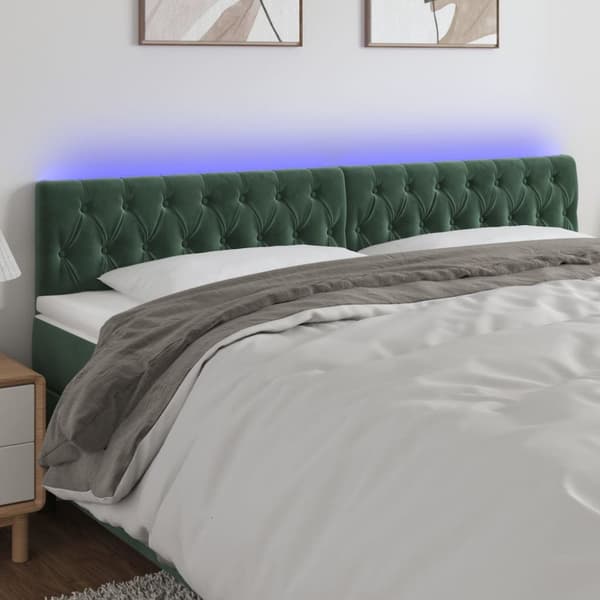 Sänggavel LED mörkgrön 200x7x78/88 cm sammet