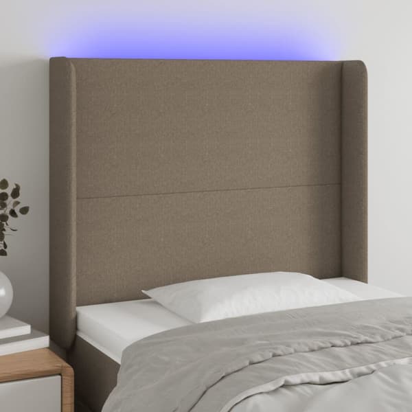 Sänggavel LED taupe 103x16x118/128 cm tyg