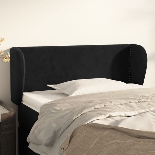 Sänggavel med kanter svart 93x23x78/88 cm sammet