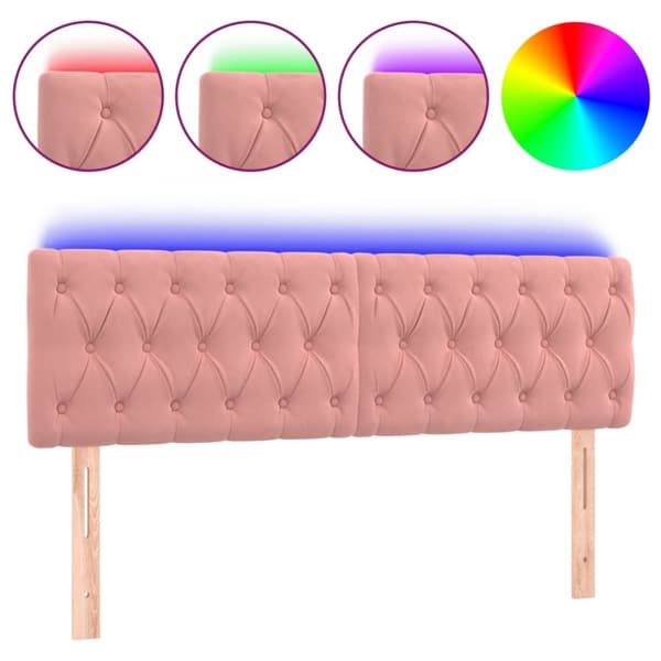 Sänggavel LED rosa 144x7x78/88 cm sammet