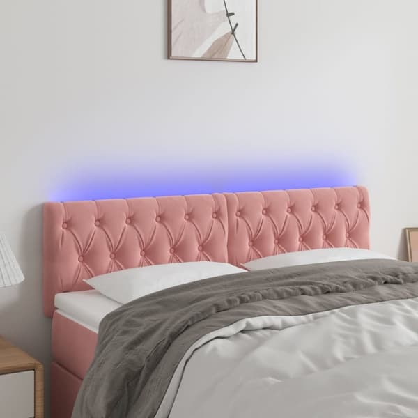 Sänggavel LED rosa 144x7x78/88 cm sammet