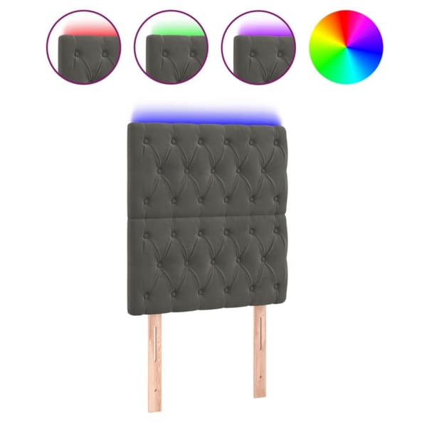 Sänggavel LED mörkgrå 80x7x118/128 cm sammet
