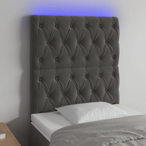 Sänggavel LED mörkgrå 80x7x118/128 cm sammet