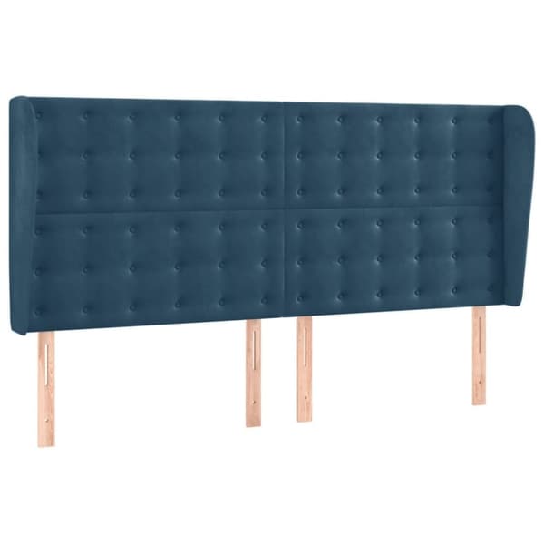 Sänggavel med kanter mörkblå 163x23x118/128 cm sammet