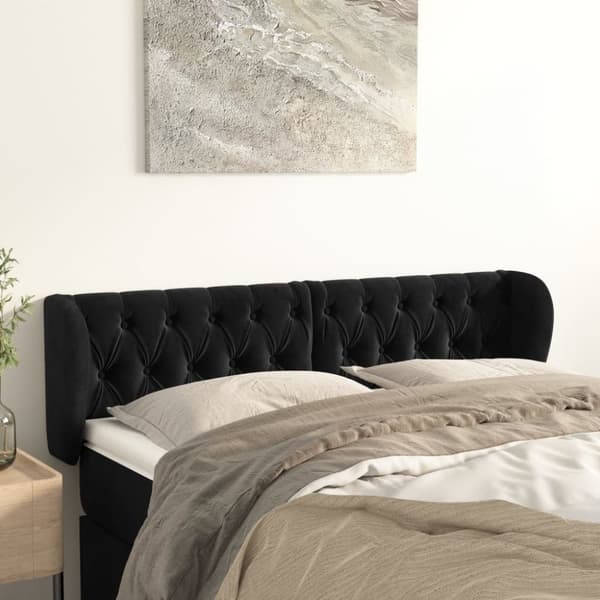 Sänggavel med kanter svart 147x23x78/88 cm sammet