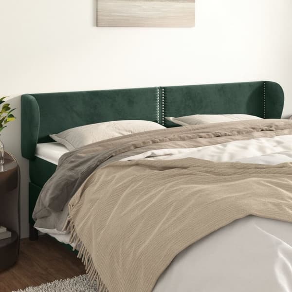 Sänggavel med kanter mörkgrön 183x23x78/88 cm sammet