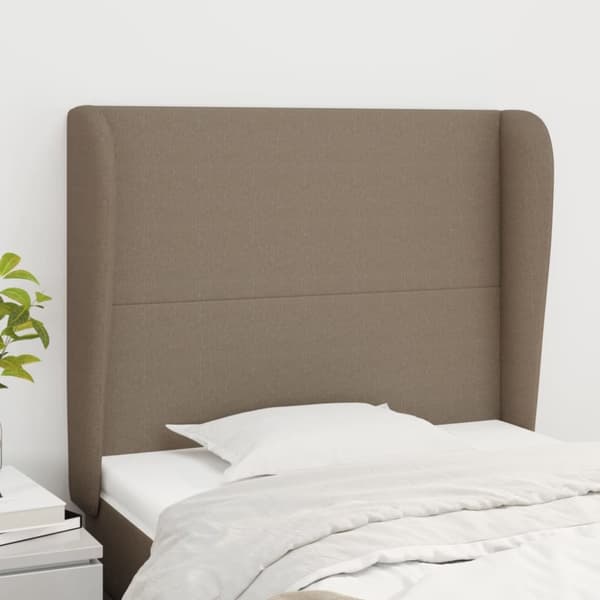 Sänggavel med kanter taupe 103x23x118/128 cm tyg