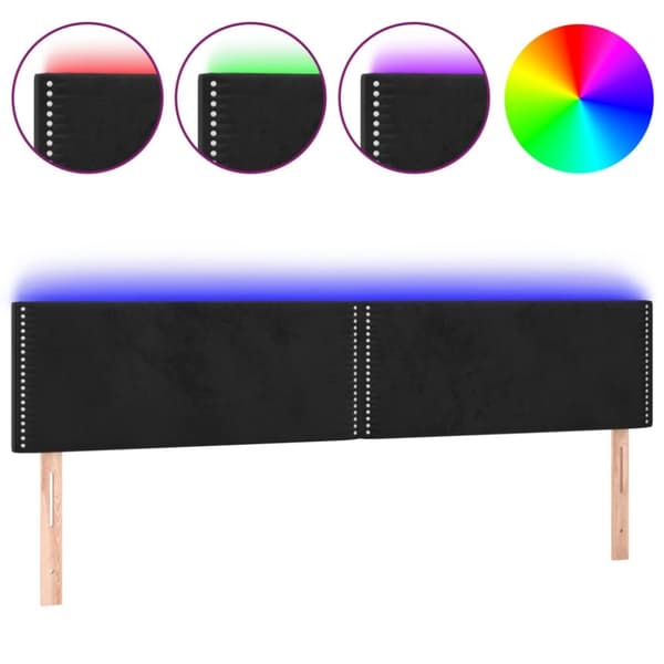 Sänggavel LED svart 180x5x78/88 cm sammet