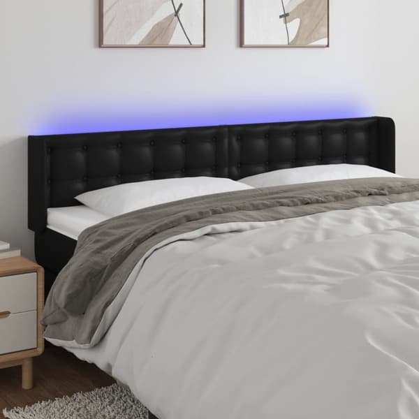 Sänggavel LED svart 163x16x78/88 cm konstläder