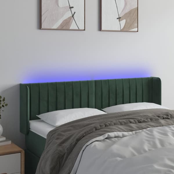 Sänggavel LED mörkgrön 147x16x78/88 cm sammet