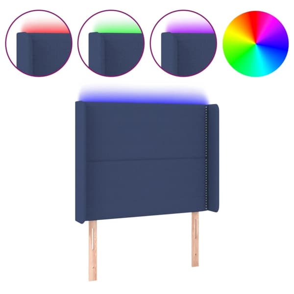 Sänggavel LED blå 83x16x118/128 cm tyg