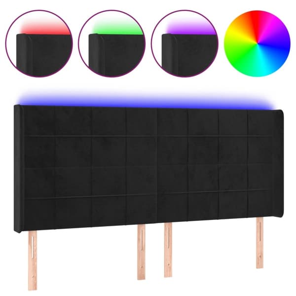 Sänggavel LED svart 203x16x118/128 cm sammet
