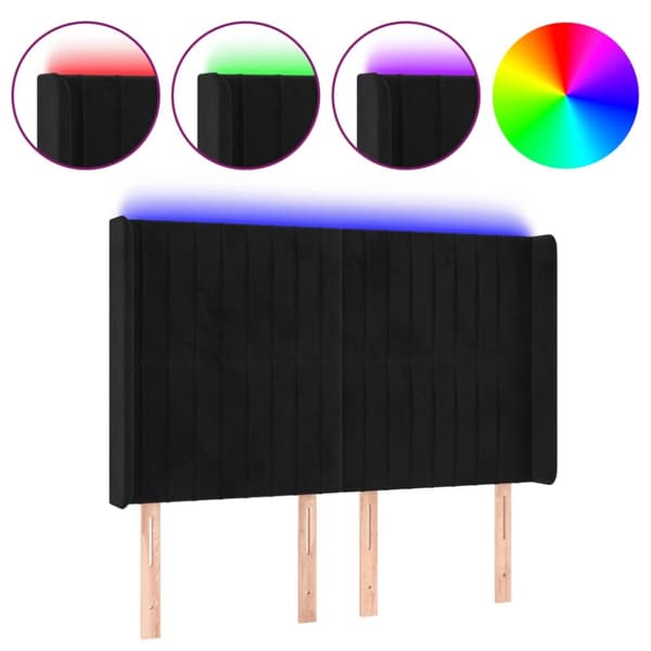 Sänggavel LED svart 147x16x118/128 cm sammet