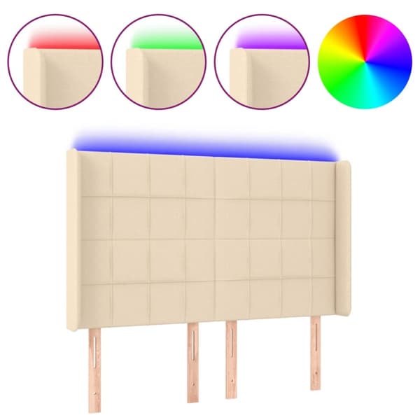 Sänggavel LED gräddvit 147x16x118/128 cm tyg