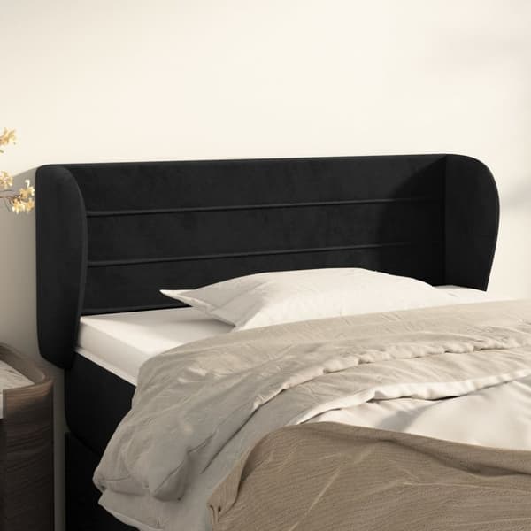 Sänggavel med kanter svart 83x23x78/88 cm sammet
