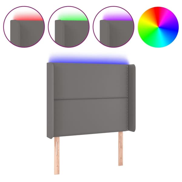 Sänggavel LED grå 83x16x118/128 cm konstläder