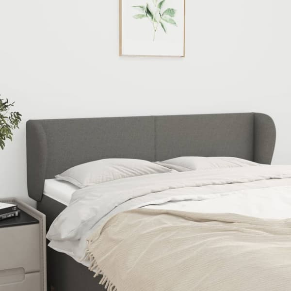 Sänggavel med kanter mörkgrå 147x23x78/88 cm tyg