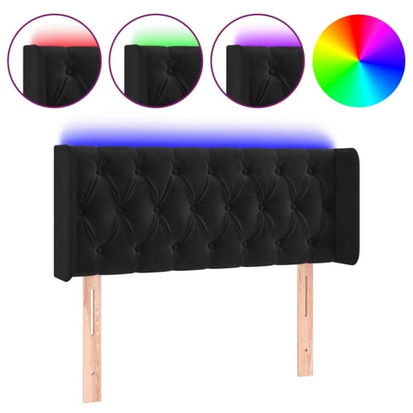 Sänggavel LED svart 103x16x78/88 cm sammet