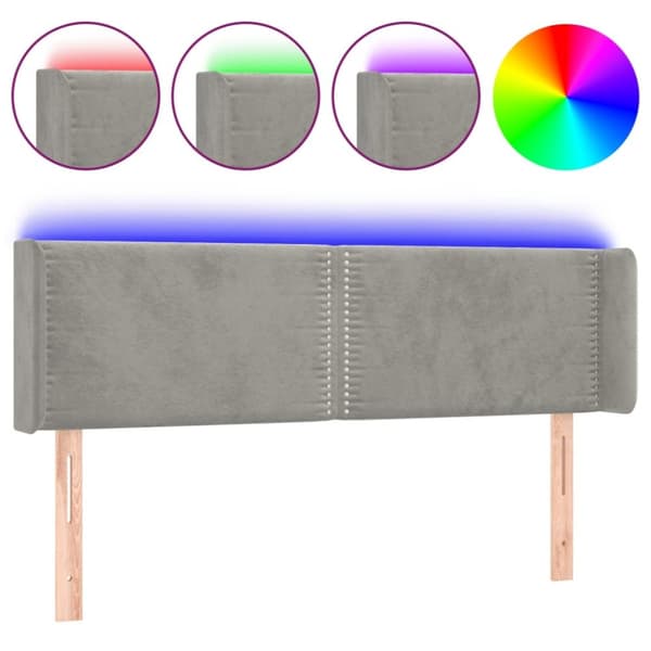 Sänggavel LED ljusgrå 147x16x78/88 cm sammet