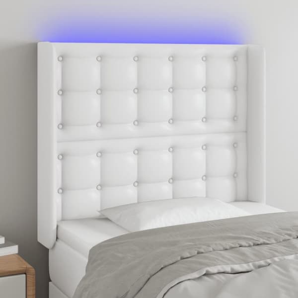 Sänggavel LED vit 83x16x118/128 cm konstläder