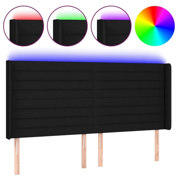 Sänggavel LED svart 183x16x118/128 cm tyg