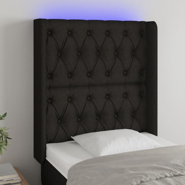 Sänggavel LED svart 83x16x118/128 cm tyg