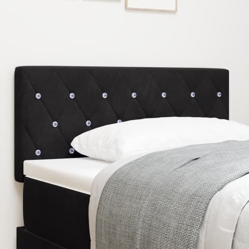 LED sänggavel, kristallknapp tuftad, svart, 100 cm, sammet