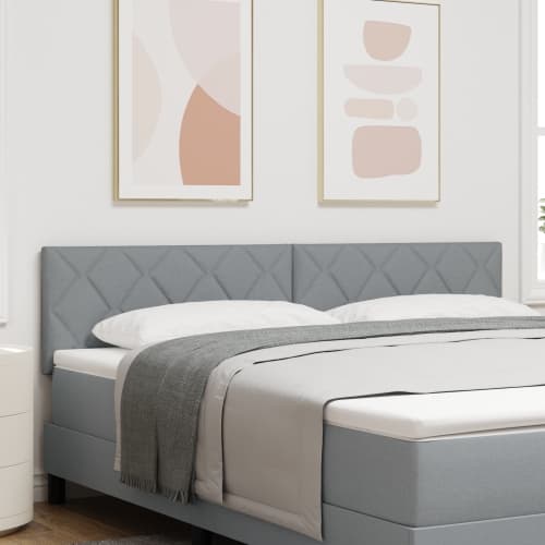LED Sänggavel Diamantblock Design Ljusgrå 180 cm Tyg