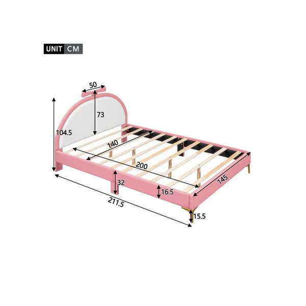 Säng 140*200cm, vadderad säng, bekväm sänggavel, rosa utseende, elegant och enkel, rosa