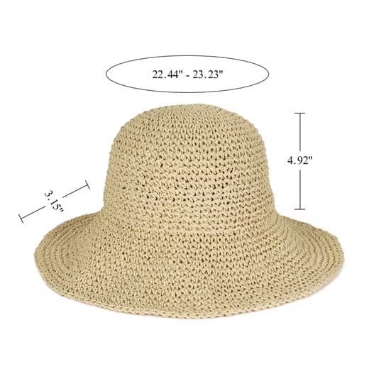 Lollanda Foldbar Stråhat til Damer, Bred Stråhat - Sommer & Strand, 57-59 cm