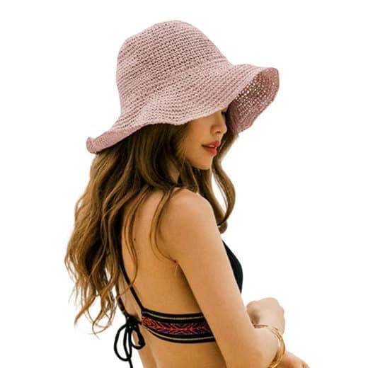 Moorle Summer Stråhat til kvinder - Foldbar bred stråhat Pink