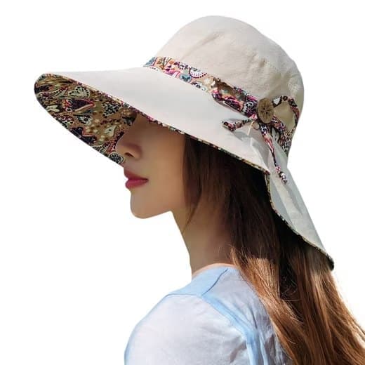 Lollanda Solhat Dame - Dobbeltvendt UV-beskyttelse, Strandhat, Solbeskyttelseshat med Bred skygge Foldbar Visir Hat