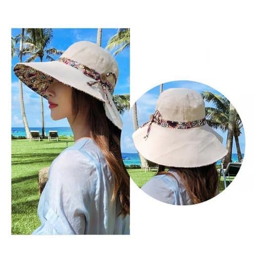 Lollanda Solhat Dame - Dobbeltvendt UV-beskyttelse, Strandhat, Solbeskyttelseshat med Bred skygge Foldbar Visir Hat