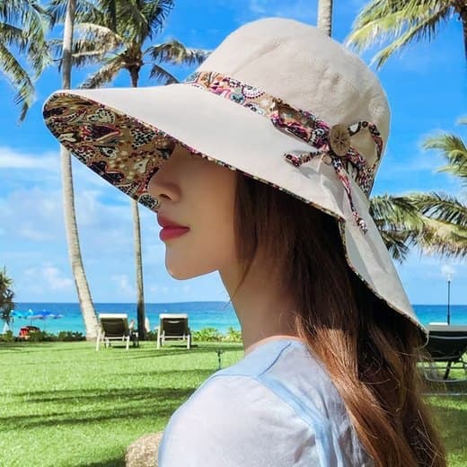 Lollanda Solhat Dame - Dobbeltvendt UV-beskyttelse, Strandhat, Solbeskyttelseshat med Bred skygge Foldbar Visir Hat