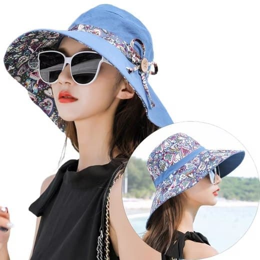 Lollanda Solhat Dame - Dobbeltvendt UV-beskyttelse, Strandhat, Solbeskyttelseshat med Bred skygge Foldbar Visir Hat