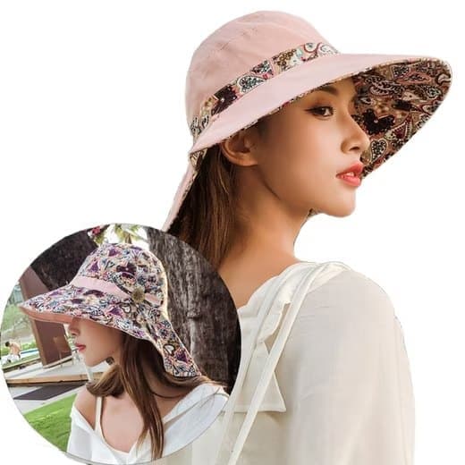 Lollanda Solhat Dame - Dobbeltvendt UV-beskyttelse, Strandhat, Solbeskyttelseshat med Bred skygge Foldbar Visir Hat