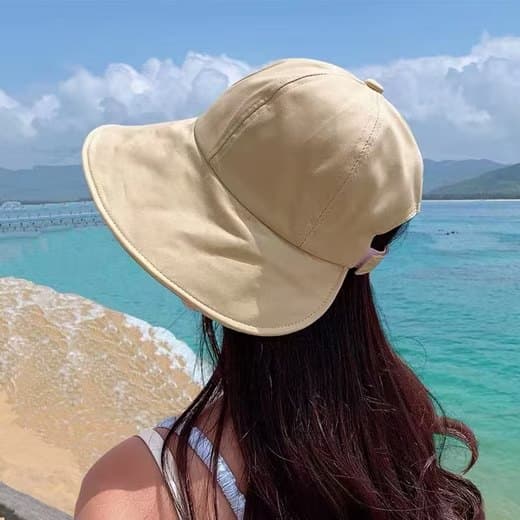 Lollanda foldbar sommerhat til kvinder, solbeskyttelseshat til kvinder med bred skygge, hestehale design, UV-beskyttelse