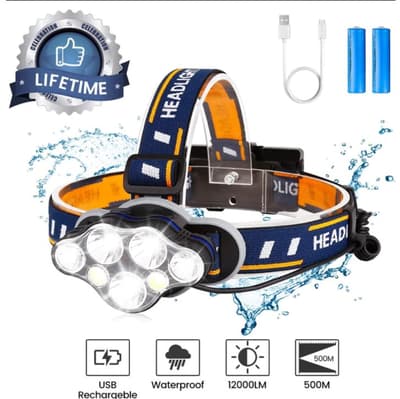 20000 LM Pannlampa Vattentät 8 LEDs White Red Lights USB Uppladdningsbart Head Lamp 8 Modes Utomhus Camping Hiking