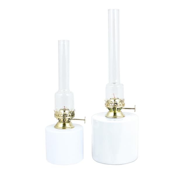 Fotogenlampa / oljelampa Strömshaga Rak Liten vit plåt, brännare i mässing, Ø80 mm x 250 mm