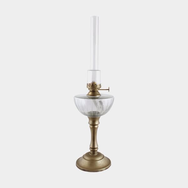 Fotogenlampa / oljelampa Strömshaga, metallfot med mässingsfinish, brännare i mässing, Ø115 mm x 450 mm