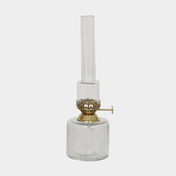 Fotogenlampa / oljelampa Strömshaga Rak Liten, glas, brännare i mässing, Ø80 mm x 250 mm