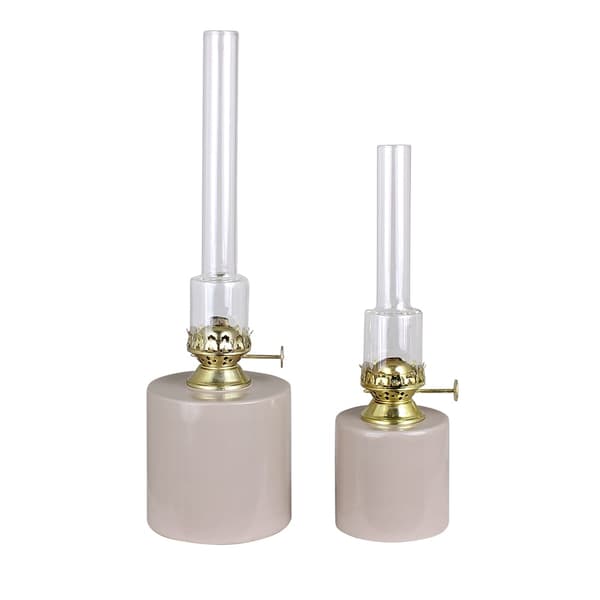 Fotogenlampa / oljelampa Strömshaga Rak Liten, beige plåt, brännare i mässing, Ø80 mm x 250 mm