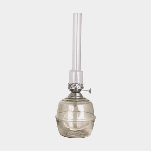 Fotogenlampa / oljelampa Strömshaga Majken, grått glas, brännare i nickel, Ø120 mm x 350 mm
